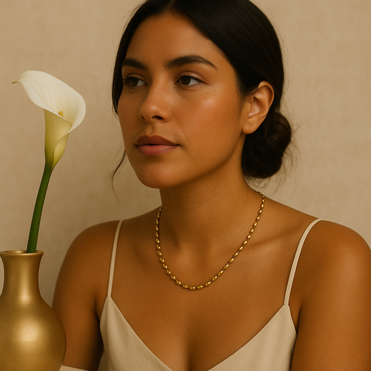 18K Gold PVD Oval Bead Link Chain Necklace – Stainless Steel