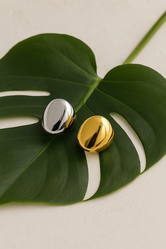 Bold Glossy Dome Ring – Chunky Gold & Silver Statement