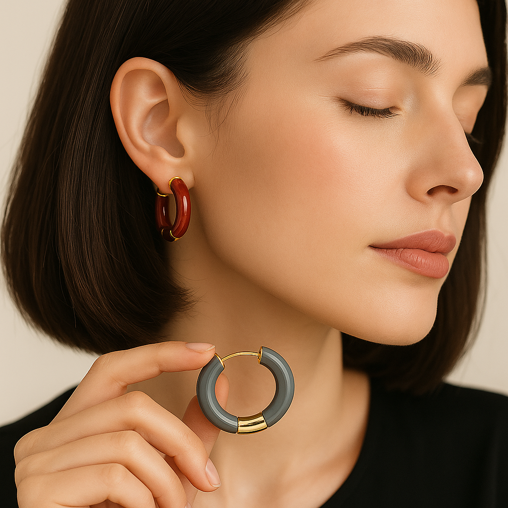 Enamel Luxe Hoops – 18k Gold-Plated Stainless Steel Earrings