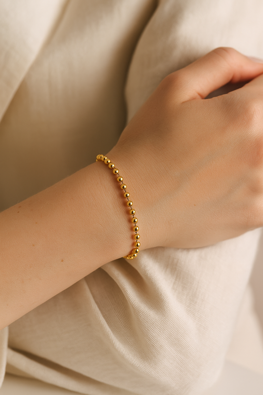 18K Gold-Plated Ball Bead Bracelet – Minimalist & Waterproof Design