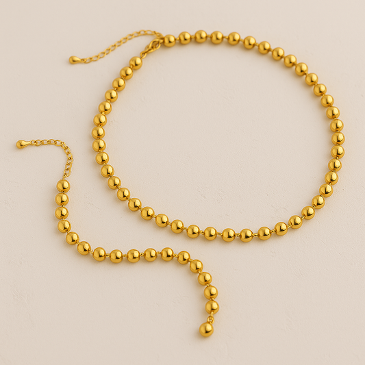 18K Gold-Plated Ball Bead Bracelet – Minimalist & Waterproof Design