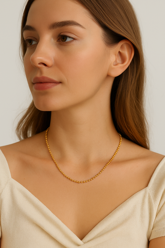 18K Gold-Plated Ball Bead Chain Necklace – Waterproof & Tarnish-Resistant