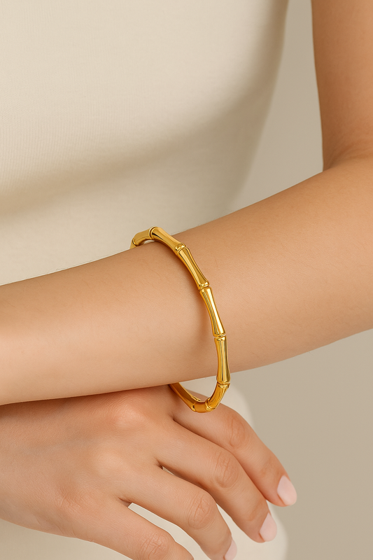 Bamboo Bangle – 18k Gold-Plated Titanium Steel