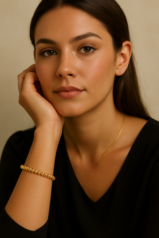 Classic Beaded Stretch Bracelet – 18k Gold & Stainless Steel Options