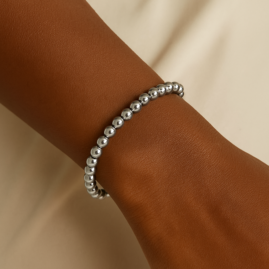 Classic Beaded Stretch Bracelet – 18k Gold & Stainless Steel Options
