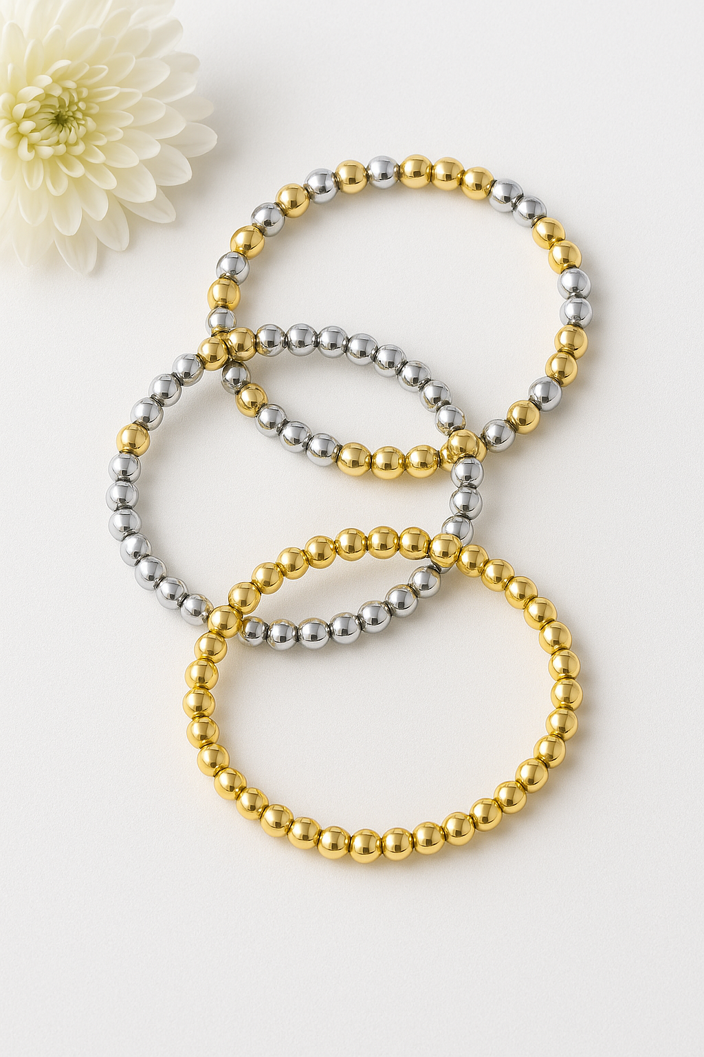 Classic Beaded Stretch Bracelet – 18k Gold & Stainless Steel Options