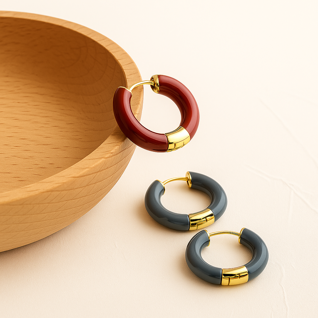 Enamel Luxe Hoops – 18k Gold-Plated Stainless Steel Earrings