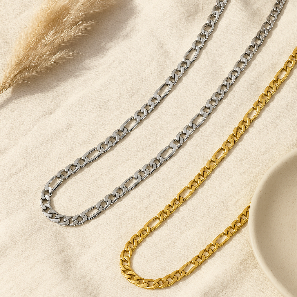 Figaro Chain Necklace – 18K Gold & Silver Stainless Steel | 3mm & 4mm
