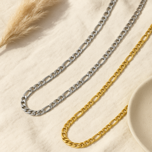 Figaro Chain Necklace – 18K Gold & Silver Stainless Steel | 3mm & 4mm
