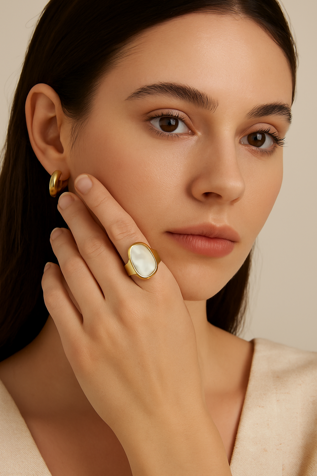 Luna Irregular Pearl Ring – 18k Gold-Plated Titanium Steel