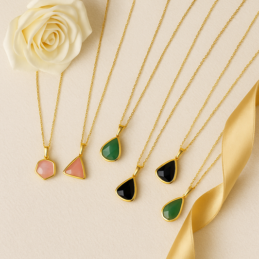 Natural Stone Pendant Necklace – 18K Gold-Plated Stainless Steel