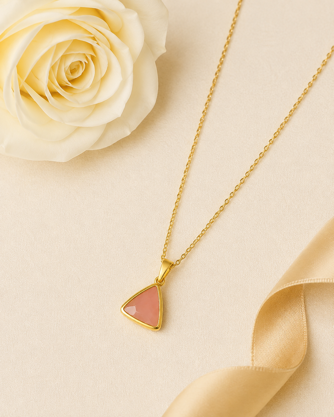 Natural Stone Pendant Necklace – 18K Gold-Plated Stainless Steel