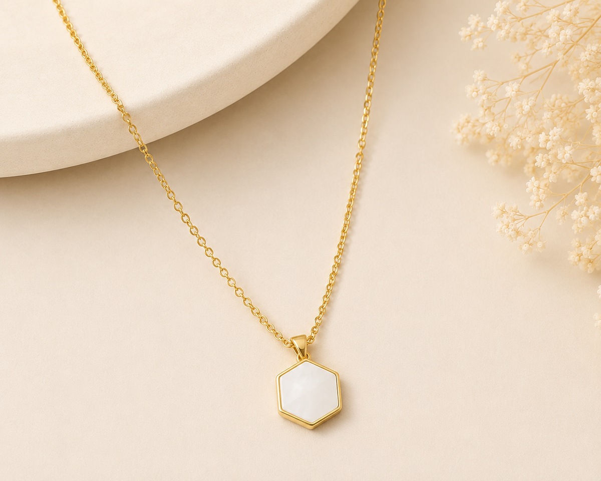 Natural Stone Pendant Necklace – 18K Gold-Plated Stainless Steel
