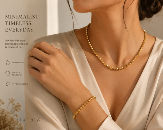 The Aurelia Bead Set – 18K Gold-Plated Necklace & Bracelet