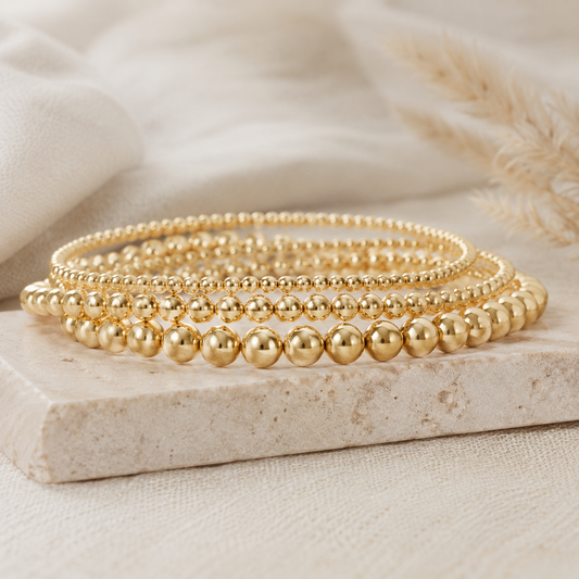 The Elodie Gold Bead Bracelet – 18K Gold-Plated Stretch Bracelet
