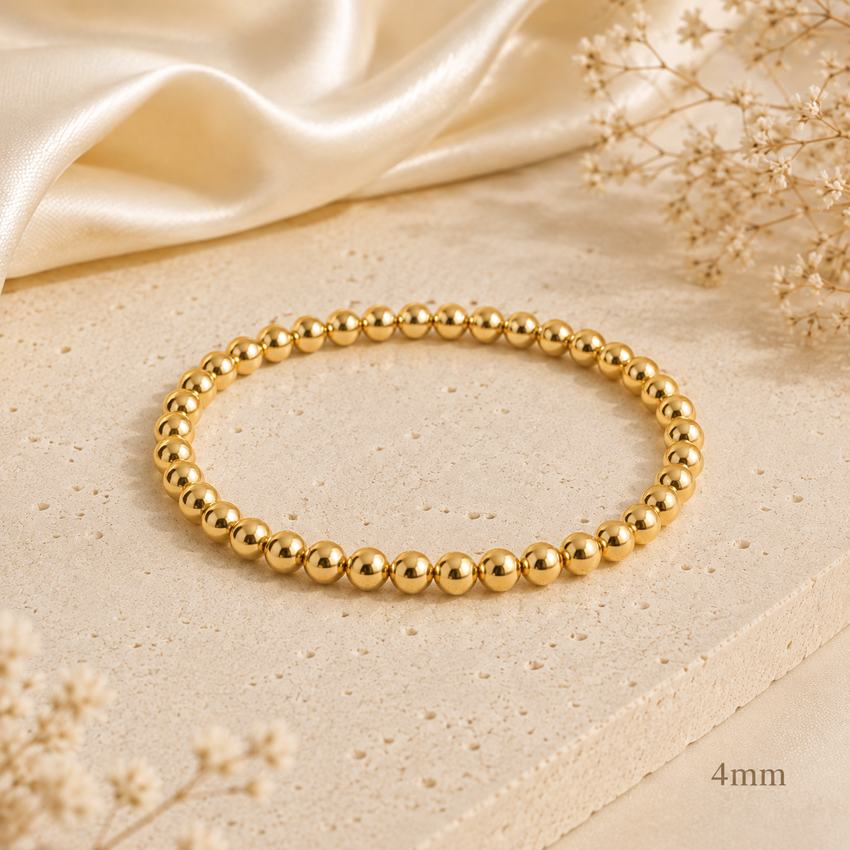 The Elodie Gold Bead Bracelet – 18K Gold-Plated Stretch Bracelet