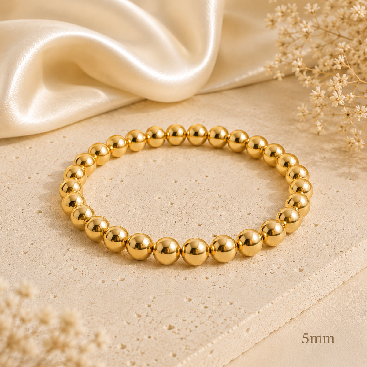 The Elodie Gold Bead Bracelet – 18K Gold-Plated Stretch Bracelet