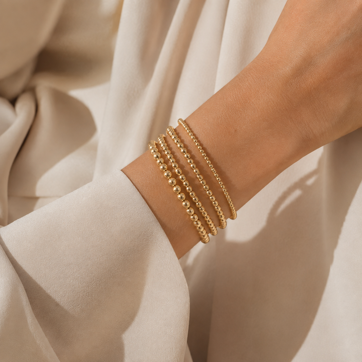 The Elodie Gold Bead Bracelet – 18K Gold-Plated Stretch Bracelet