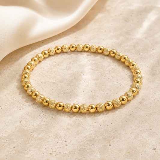 The Lucienne Beaded Stretch Bracelet – 18K Gold & Stainless Steel