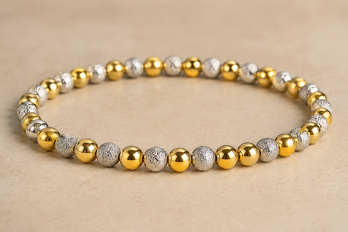 The Lucienne Beaded Stretch Bracelet – 18K Gold & Stainless Steel