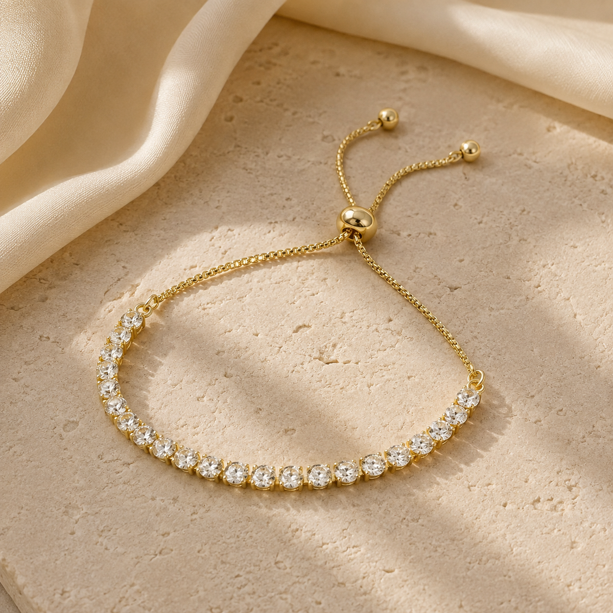The Seraphina Zircon Slider Bracelet – Adjustable in Gold or Silver