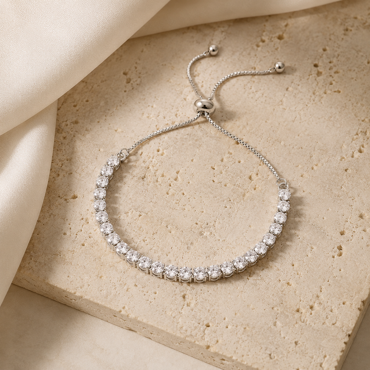 The Seraphina Zircon Slider Bracelet – Adjustable in Gold or Silver