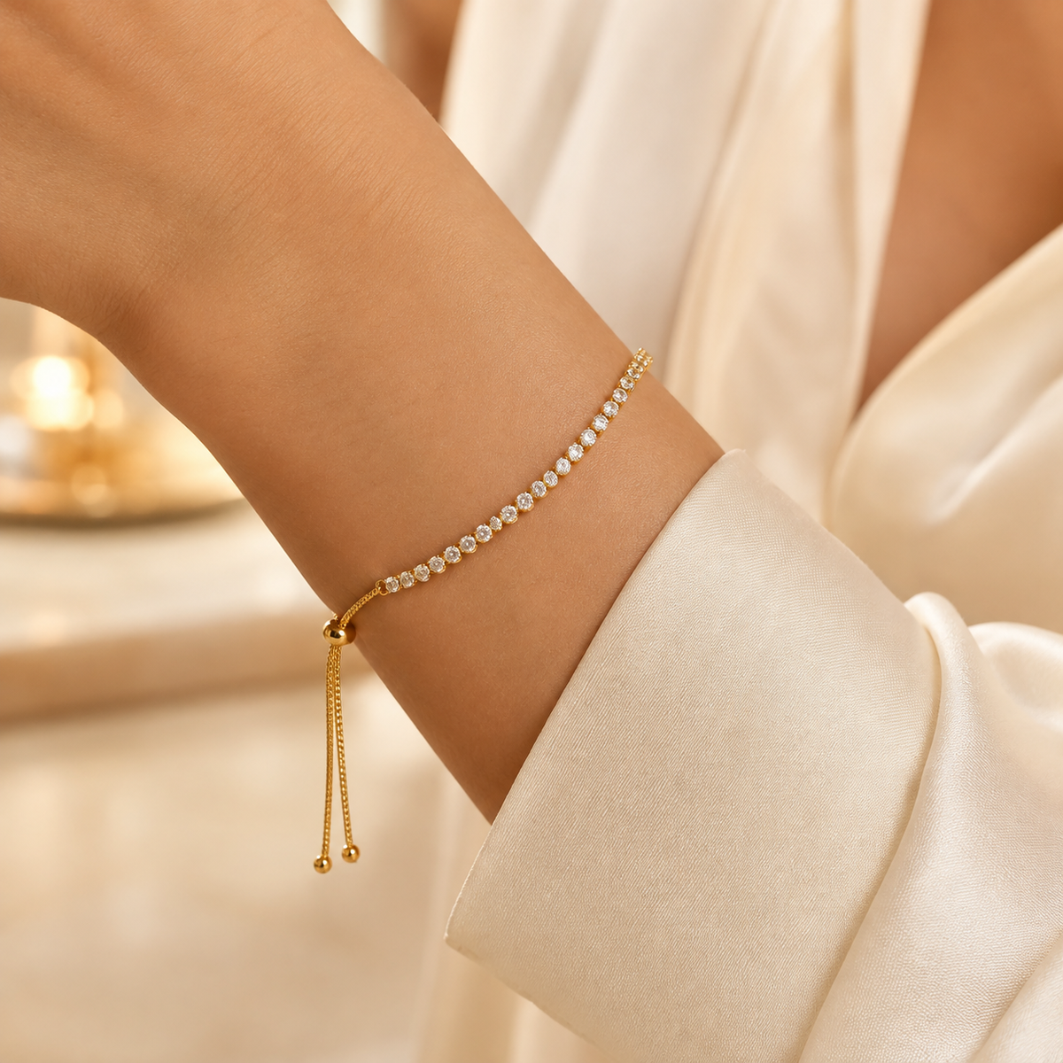 The Seraphina Zircon Slider Bracelet – Adjustable in Gold or Silver