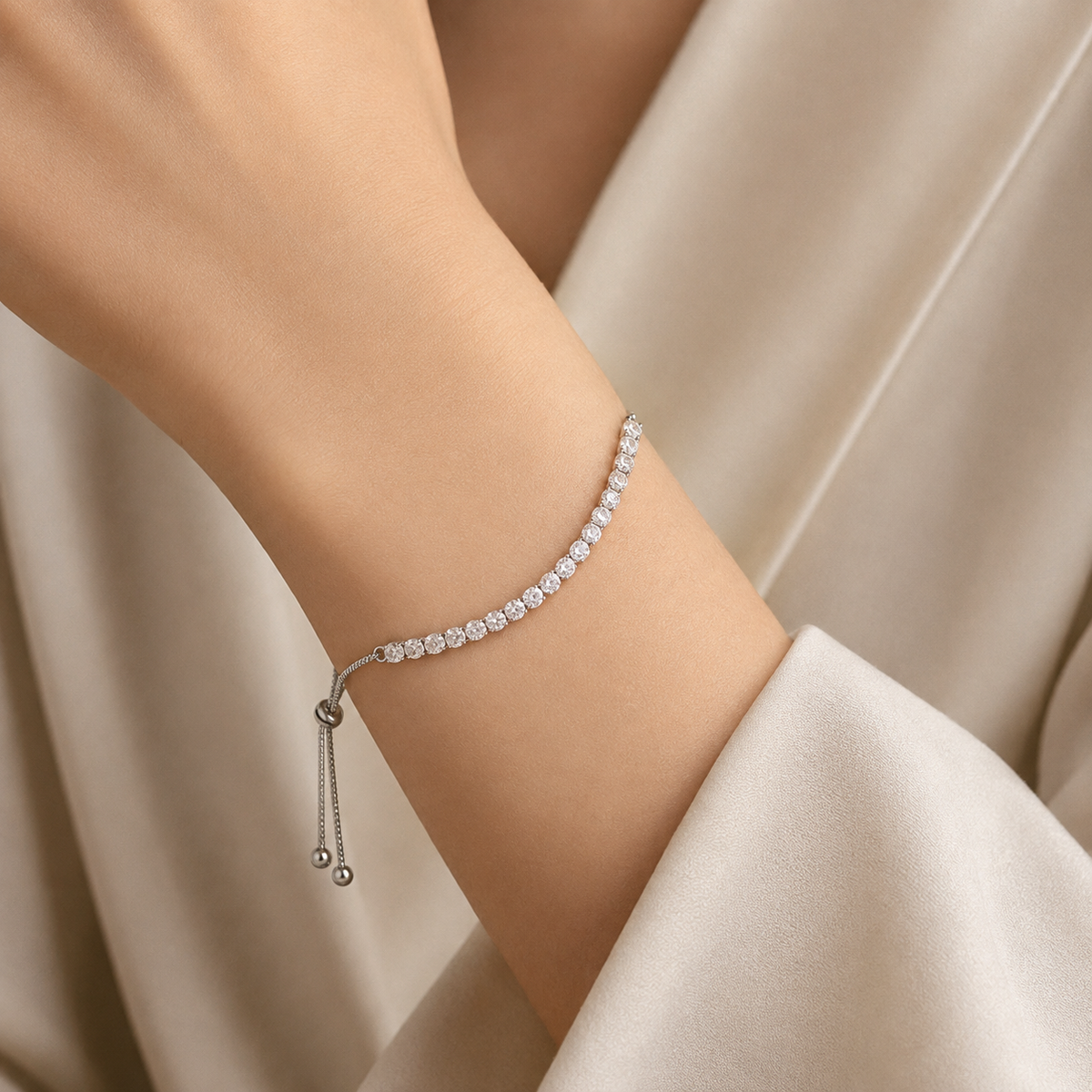 The Seraphina Zircon Slider Bracelet – Adjustable in Gold or Silver