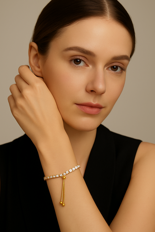 Zircon Charm Slider Bracelet – Adjustable in Gold or Silver